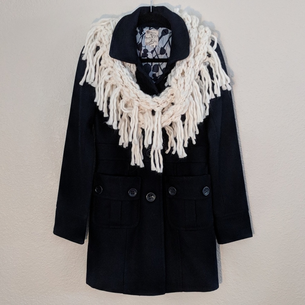 Tulle Navy Blue Wool Blend Jacket, Size - M
